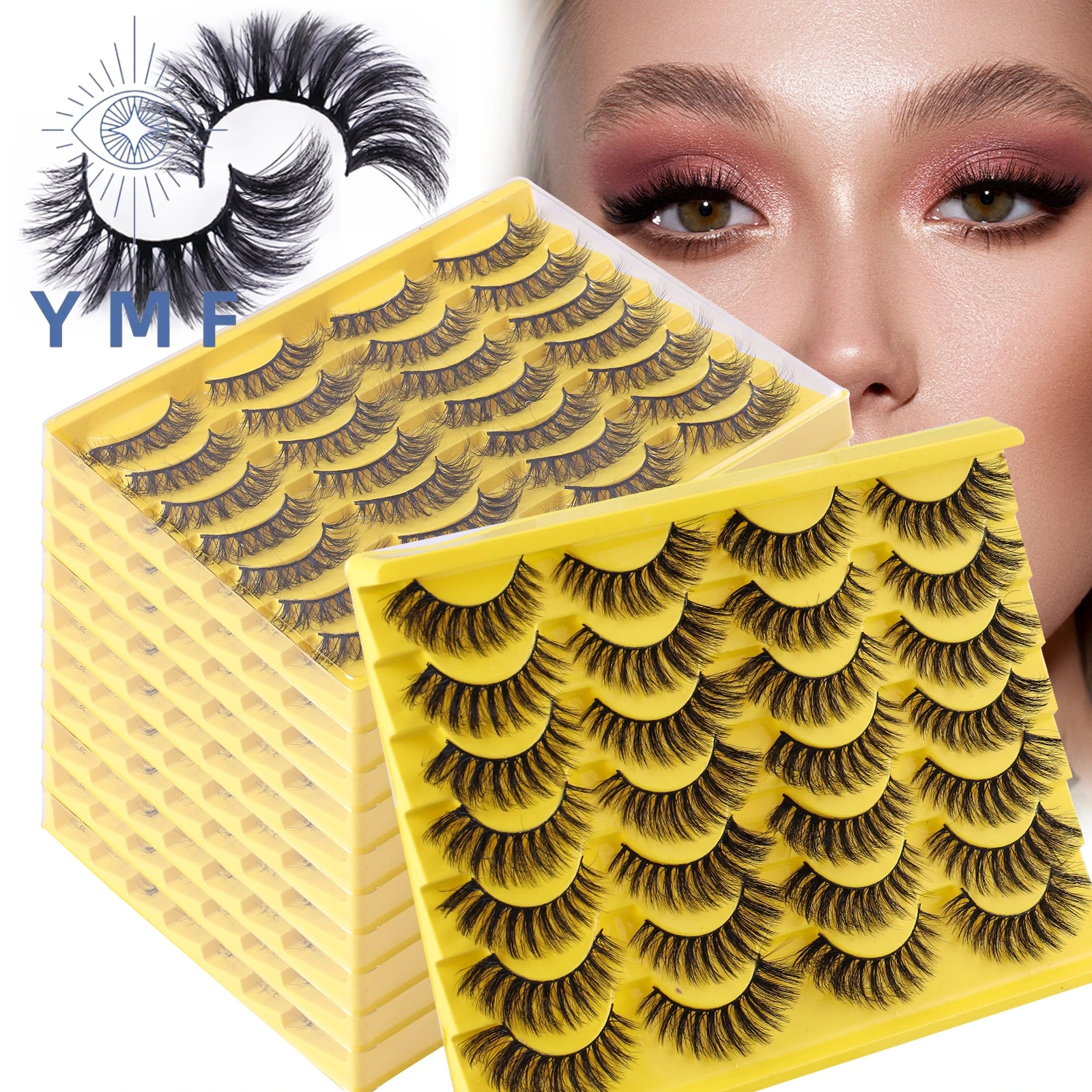 

14 pairs European and American messy false eyelashes multi-layered thick cross-imitation mink hair eyelashes wholesale