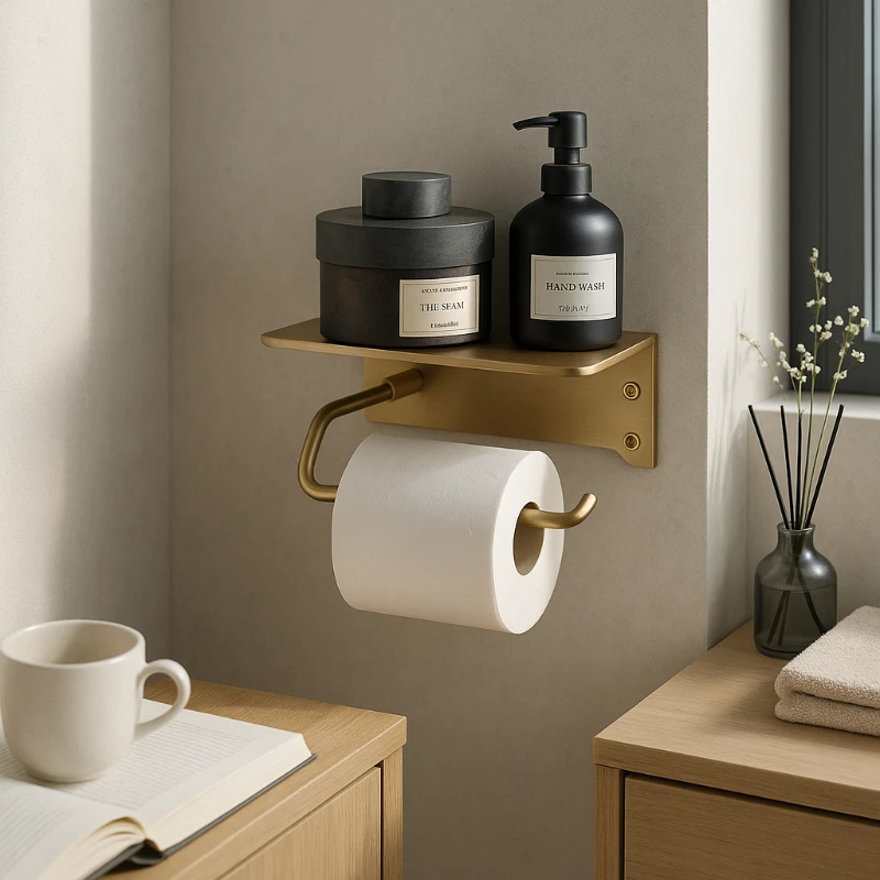 

Stainless Steel Bathroom Toilet Paper Holder Over Tank Rack Matte Black Adhesive Storage Shelf No Drill Modern Organizer