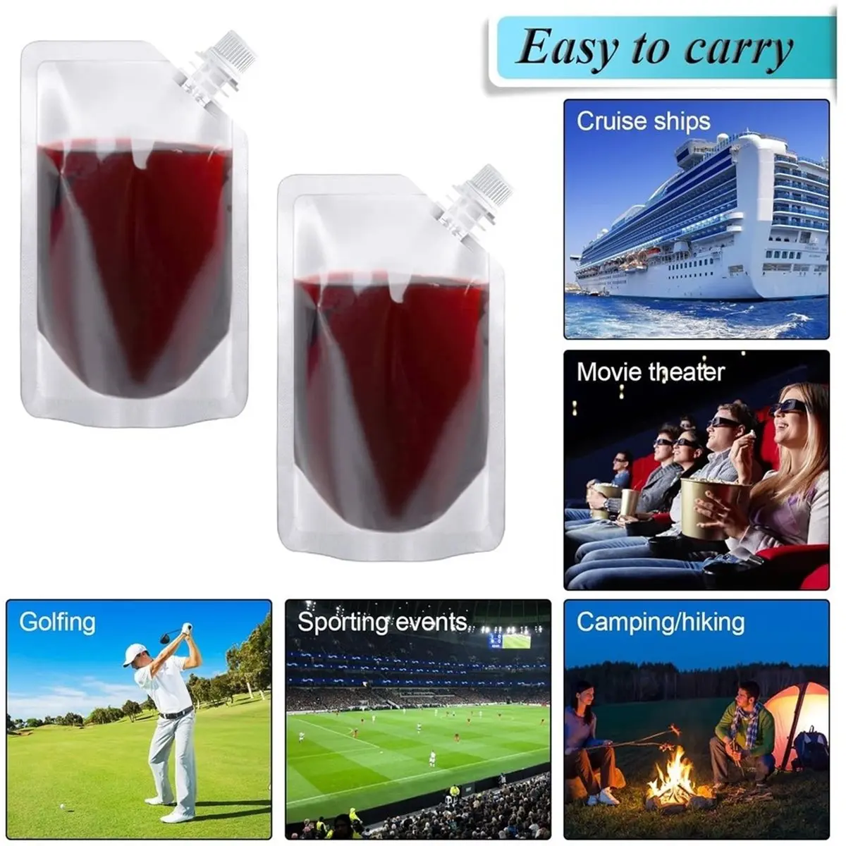 Home Tool 24Pcs Plastic Beverage Bag, 250ml Concealable and Reusable Drink Pouches, Leak-Proof Food Grade Plastic for Travel, 1S