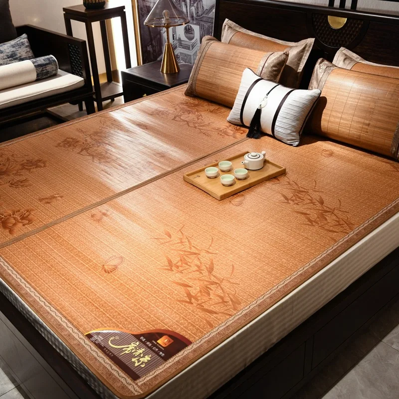 Summer carbonized bamboo \dormitory cool mattress double-sided foldable straw cool  bamboo and wood grain