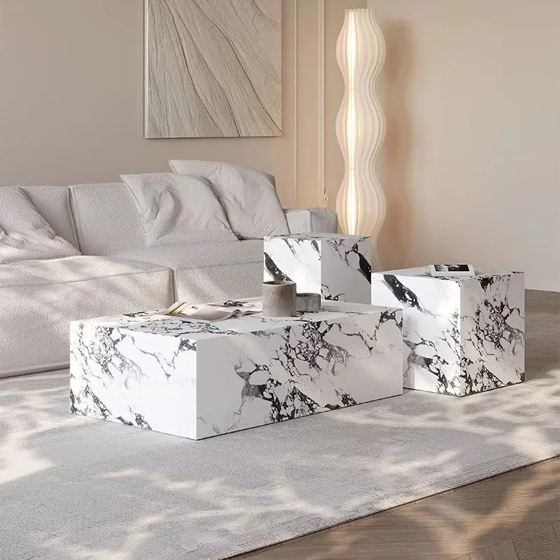 Bedroom Marble Table Luxury White Unique Minimalist Sofa Side Table Square Aesthetic Mesas De Centro Para Sala Room Furniture