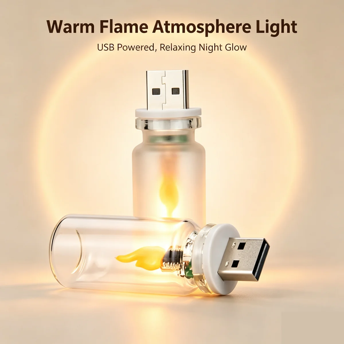 Car USB flame atmosphere light flashing LED glass warm night light simulating home room laptop holiday decoration flame