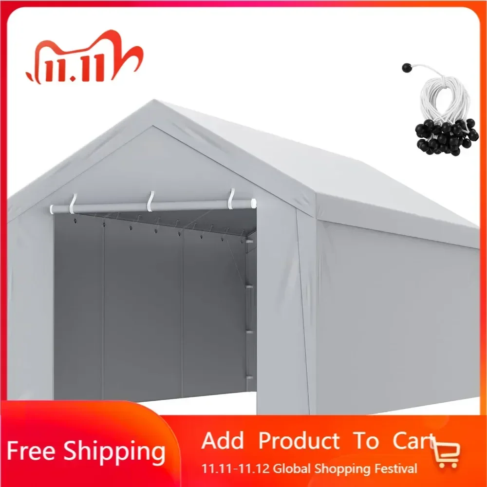 Heavy-Duty Carport Canopy Cover + Side Walls, 10x20 ft