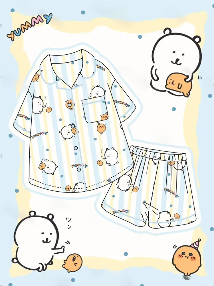

2025 New Self-Moing Bear Summer Spwear Women's ort Sve Cloud Cotton Cartoon Cute Home Clothes Set Youth Size