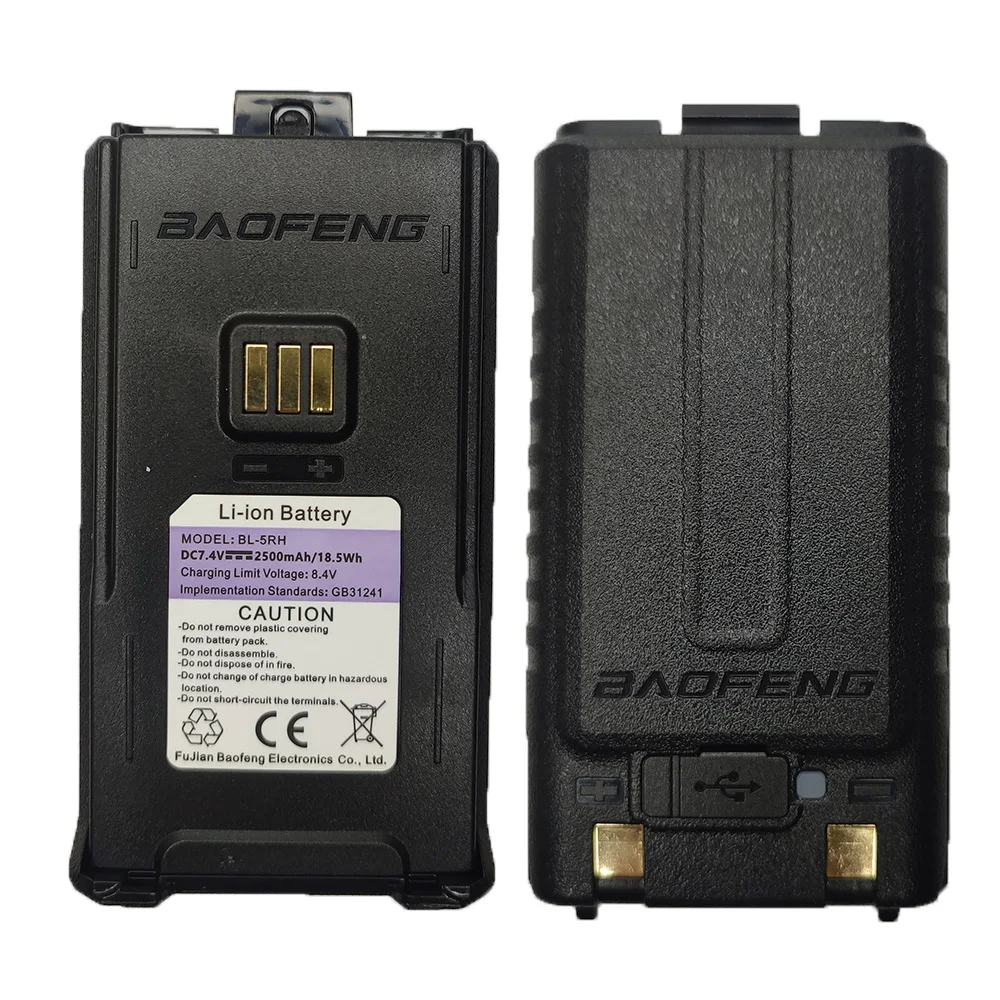 BAOFENG-Batería de walkie-talkie UV-5RH, carga tipo C, alta capacidad, recargable, Radios bidireccionales, receptor de Radio de BF-UV5RH