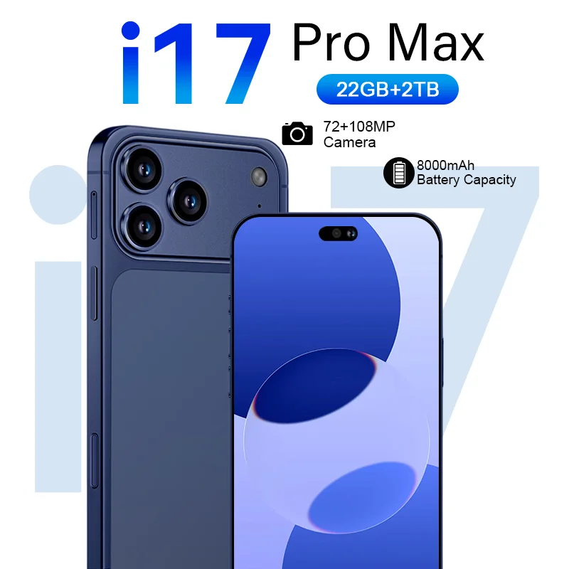 Горячая новинка: высококачественный мобильный телефон i17 Pro Max, 7.3 дюйма HD, глобальная версия, аккумулятор 8000 мАч, оригинальный, с поддержкой двух SIM-карт