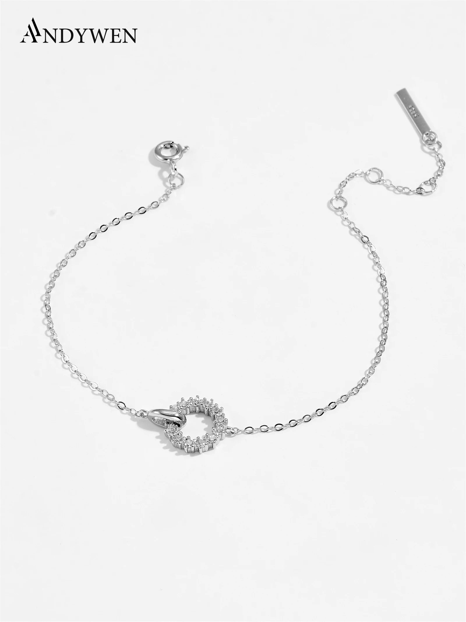 ANDYWEN Kreis-Gliederarmband aus 925er Silber, 5A-Zirkonia-Ring-Charm, minimalistischer Schmuck für Frauen, elegantes Alltagsgeschenk