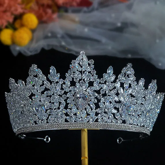 Cubic Zirconia Rhinestones Tiaras Crowns Prom Pageant Headbands Brides Women Headpieces Wedding Hair Accessories Bridal Jewelry