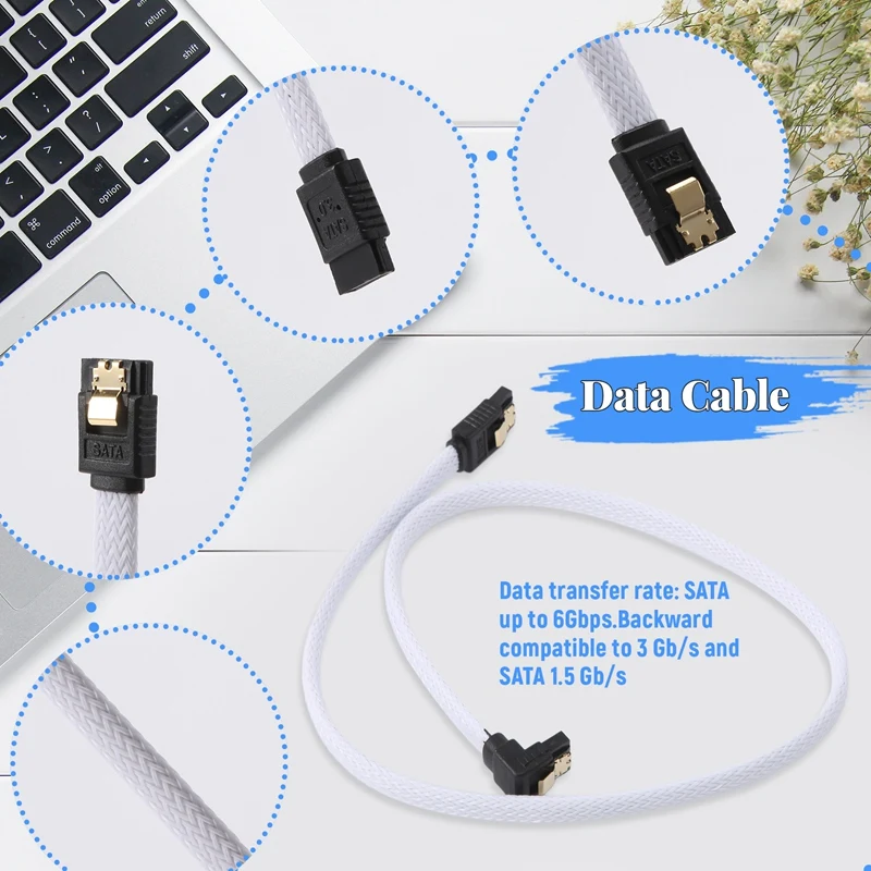 

50 СМ SATA 3.0 III SATA3 7-контактный кабель для передачи данных под прямым углом 6 Гбит/с SSD Кабели для передачи данных жесткого диска HDD с нейлоновой оболочкой-AT35