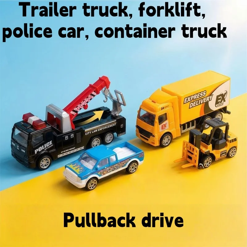 รถของเล่นจำลองโลหะผสม ยานยนต์วิศวกรรม รถตำรวจ รถดับเพลิงเด็ก รถกู้ภัยแบบแบนสำหรับเด็กผู้ชาย รุ่นแบบดึงกลับ