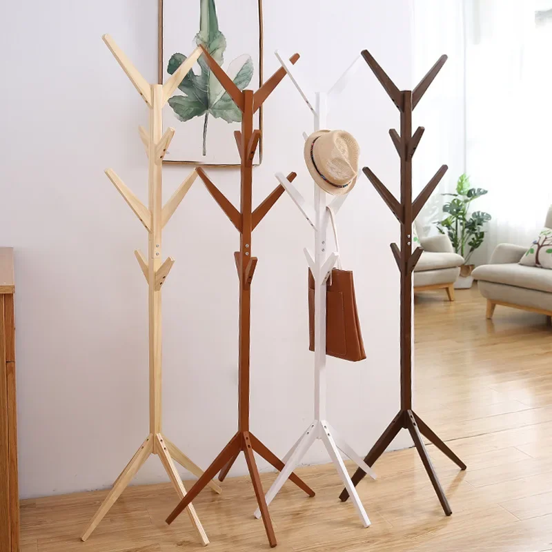 Simple and creative tree shape solid wood clothing rack landing fashion living room bedroom clothes rack bag rack