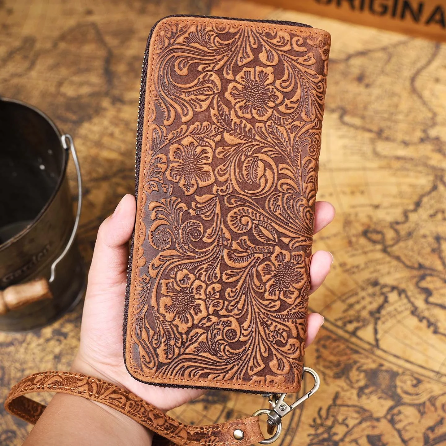 

Оригинальный длинный кожаный кошелек ручной работы, мужской клатч, чехол для телефона, осень-зима, винтажная функциональная сумка из воловьей кожи с верхним слоем