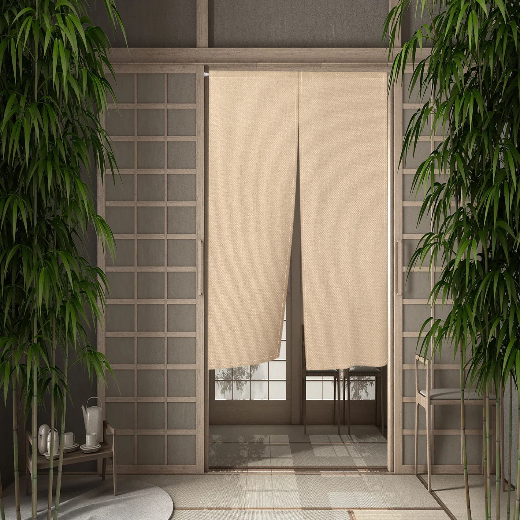 Beige Orange Japanese Door Curtain Noren Pure Colour Simple Room Partition Rustic Kitchen Linen Short Curtain Blackout Separator