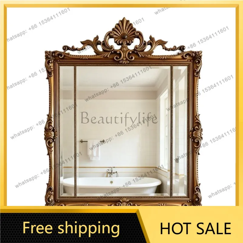 LS French bathroom wash wall-mounted background decorative mirror retro dresser makeup mirror