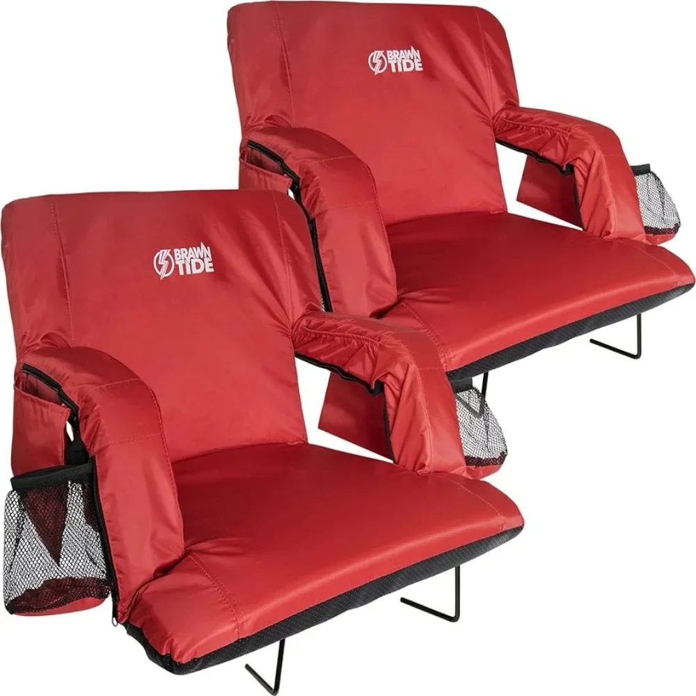 Stadium Seat with Back Support - Comfy Cushion, Thick Padding, 2 Steel Bleacher Hooks, 4 Pockets, 2 Cup Holders freight free