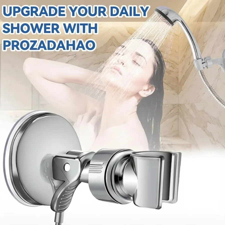 1PC No-Drill Shower Head Bracket - Adjustable Strong Suction Removable ABS Silver Mount for Easy Bathroom Use - Detail 1