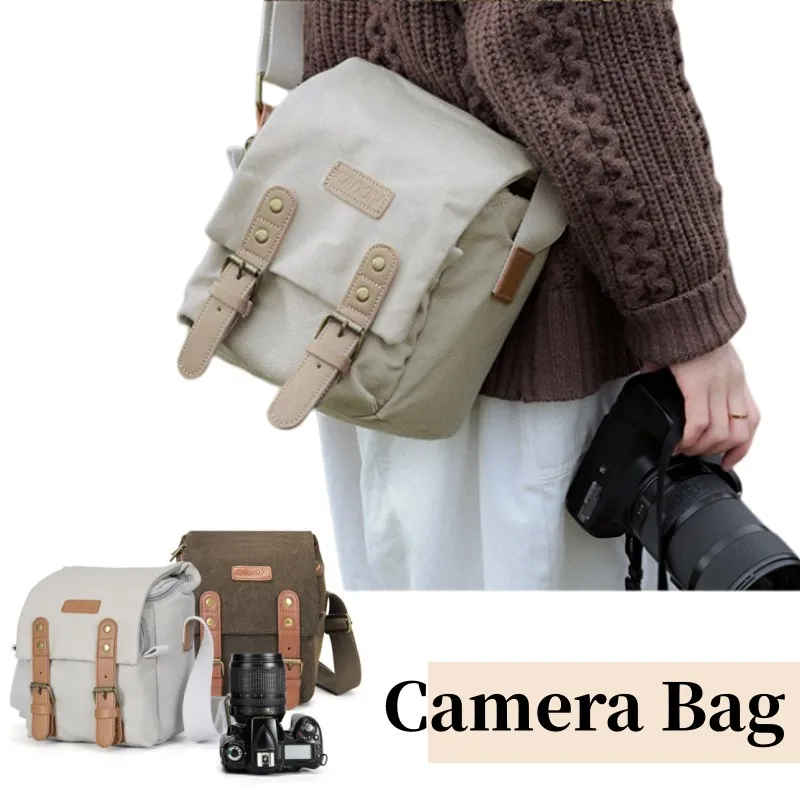 DSLR Canvas Camera Bag Waterproof Anti Theft Vintage Photography Shoulder Cases For Camera Pouch Travel Photography Portable Bag