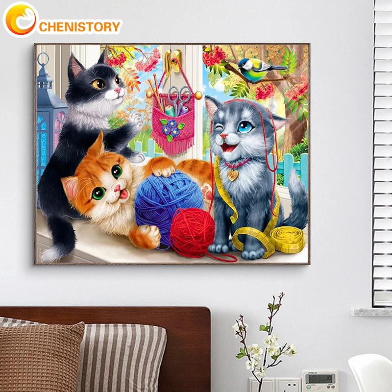 

CHENISTORY Paint By Number Cat Animal For Adults Diy 40x50cm Frame Picture By Numbers On Canvas Home Decoration