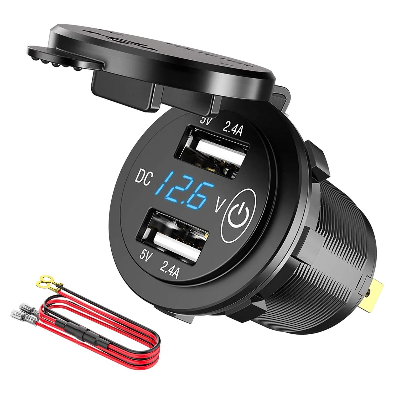 

12V USB Outlet, Waterproof 12V/24V 24W 4.8A Dual USB Charger Socket Power Outlet Adapter with LED Voltmeter Switch