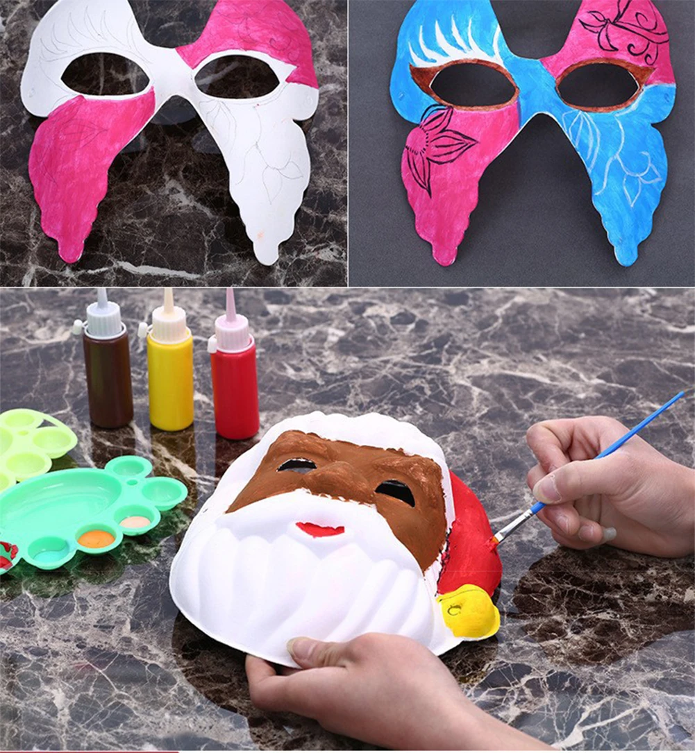 DIY Paper White Masks Create Artistic Craft From Theater And Halloween Costumes Party Masquerade Kids Painting Toy