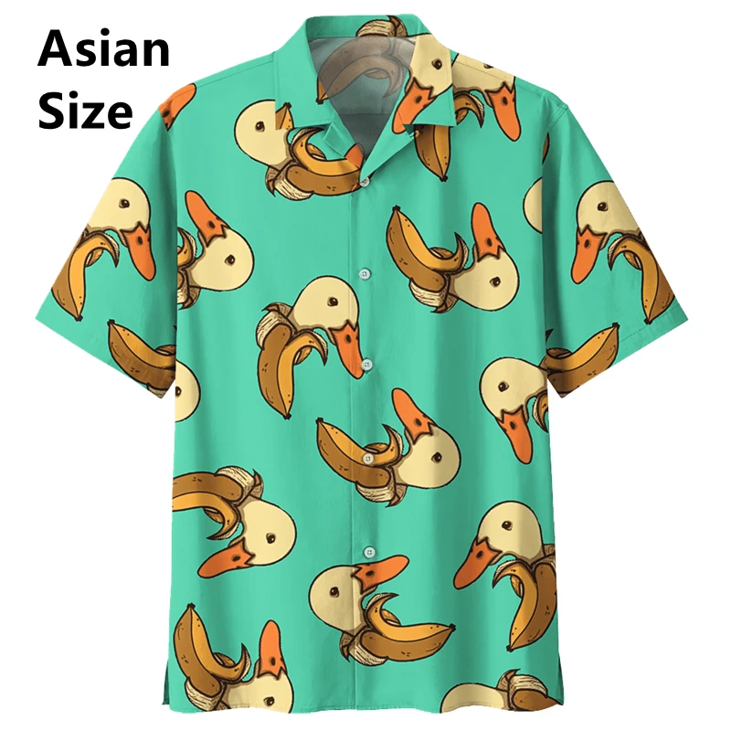 

Funny Duck Pattern Hawaiian Shirt For Men Summer 3d Animal Printed Shirts Top Lapel Short Sleeves Women Loose Blouse Y2k Clothes