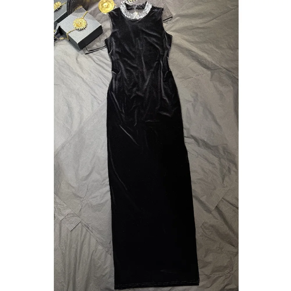 2025 Winter Women's Evening Gown, Velvet, Beaded, Corset, Long Dress, Y2K Clothing, New Fashion, High-Quality, Party Dress bea