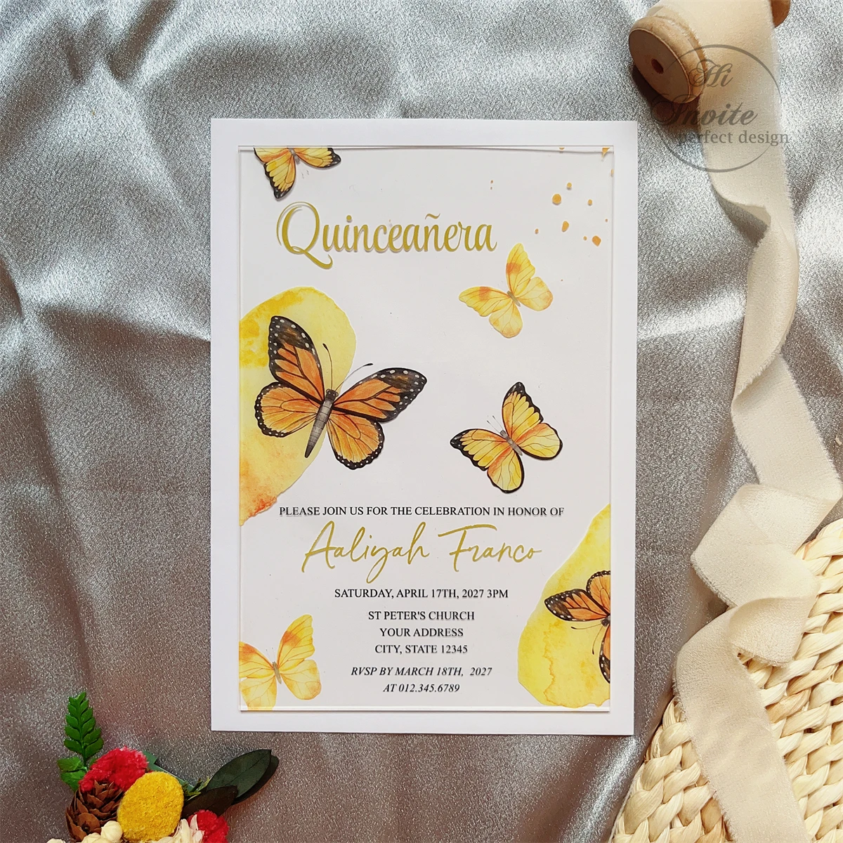 

Gold Butterfly Sweet 15 Birthday Invitation, Quinceanera Invitation, Butterfly Mis XV Anos Invite {Free Preview Available}