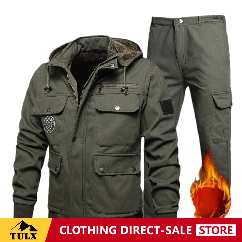 Autumn Winter Fleece Workwear Set Men Made Pure Cotton Wear-resistant Camouflage Protective Clothing Resistant Dirt Warm Thicken
