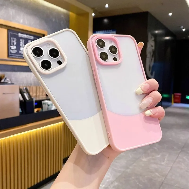 حافظة هاتف شفافة بإطار من السيليكون الناعم بلون الحلوى لهاتف آيفون 16 15 14 13 12 11 Pro Max Plus غلاف مقاوم للصدمات