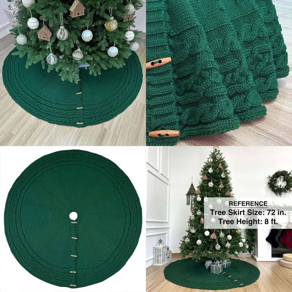 

Forest Green 72 Cable Knit Christmas Tree Skirt with Wooden Toggles