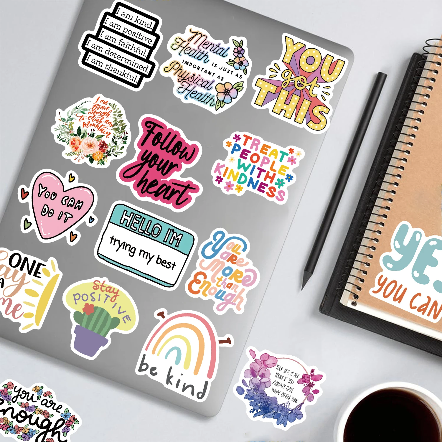 52PCS Inspirational English Sticker Nostalgic Designs Fashion Motivational Phrases DIY Creative Textured Patterns Stickers