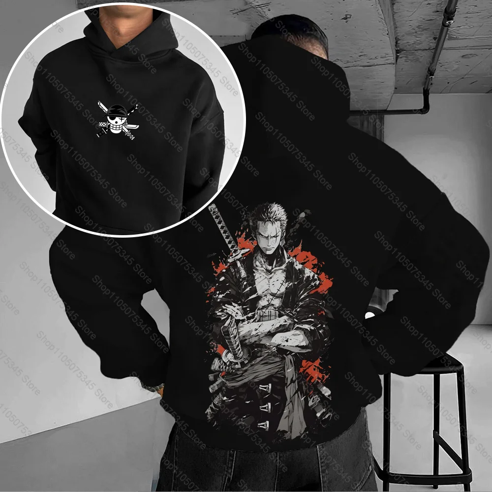 

One Piece Anime Skeleton Print Men's Hoodie Autumn and Winter Fleece Lining Long Sleeve Streetwear Hip Hop Oversized Y2k Clothes