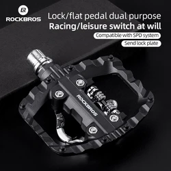 ROCKBROS Bicycle Pedals Half Lock Flat Pedal 2-in-1 Anti-slip Nylon MTB Bike Pedals Dustproof Flat Cleat Platform for Shimano