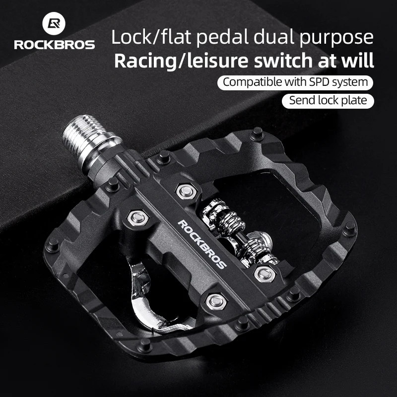 ROCKBROS Bicycle Pedals Half Lock Flat Pedal 2-in-1 Anti-slip Nylon MTB Bike Pedals Dustproof with Flat Cleat Platform Shimano