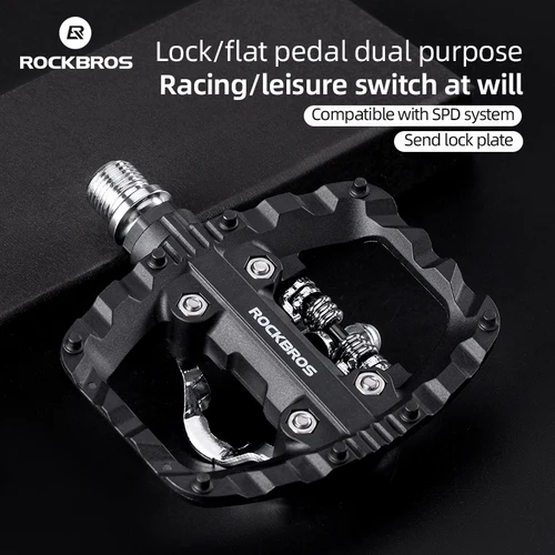 Pedales de bicicleta ROCKBROS, Pedal plano de medio bloqueo, pedales de bicicleta MTB de nailon antideslizantes 2 en 1, plataforma de tacos planos a prueba de polvo para Shimano