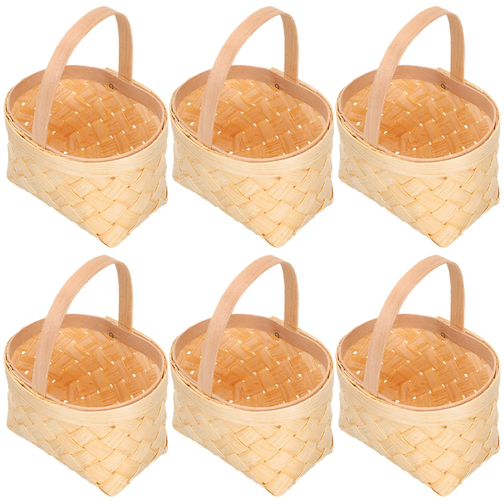 6 Pcs Small Wooden Basket Candy Baskets Wedding Favors Woven Mini Snack Rack with Handles Party