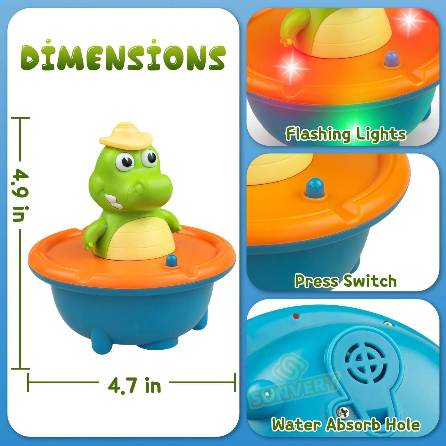 New Fountain Crocodile Baby Bath Toys for Toddlers,5 Modes Spray Water Sprinkler Light Up Bathtub Toy for Boys Girls Kids