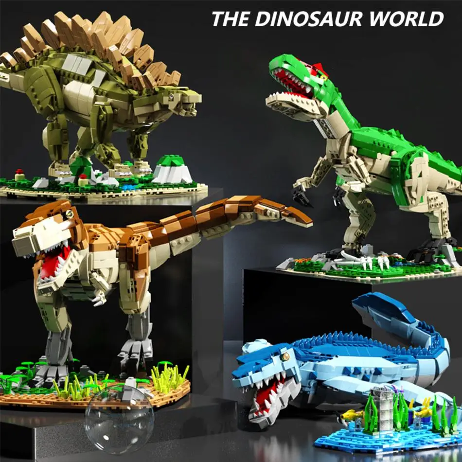 MOC Jurassic Dinosaur Mosasaur Tyrannosaurus Building Blocks Created DIY Animal Model Bricks Education Toy For Kids Best Gifts