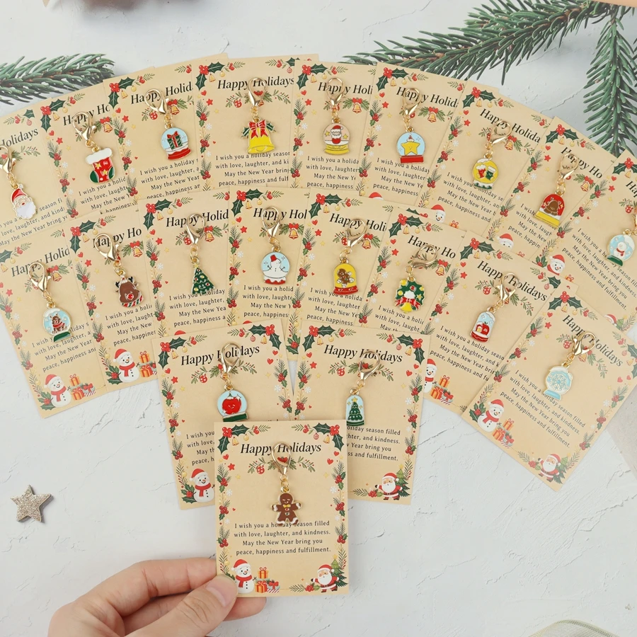 20Pcs Christmas-Themed Keychain Set, Comes with Christmas Greeting Cards, New Year Blessing Gifts, Perfect as Small Gifts for Family and Friends, Neighbors, Friends, and Colleagues, Holiday Party