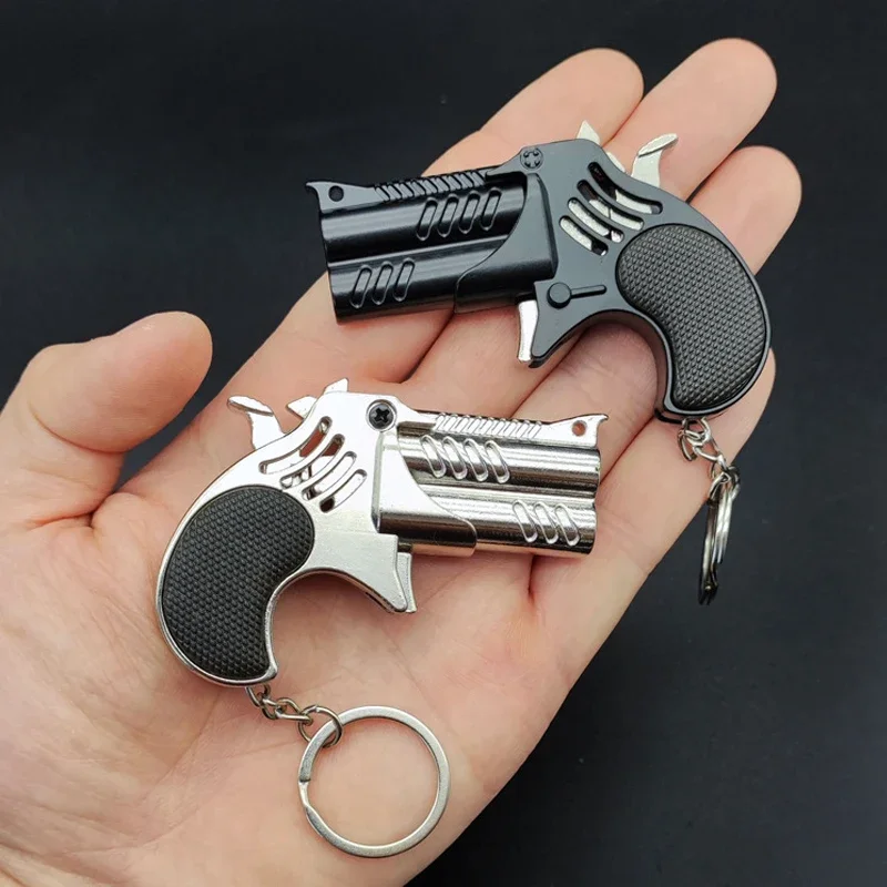 NEW EDC Metal Delinger Mini Pendant Folding Rubber Band Gun Keychian Toys 6-shot Rubber Band Soft Elastic Gun Gifts Toy