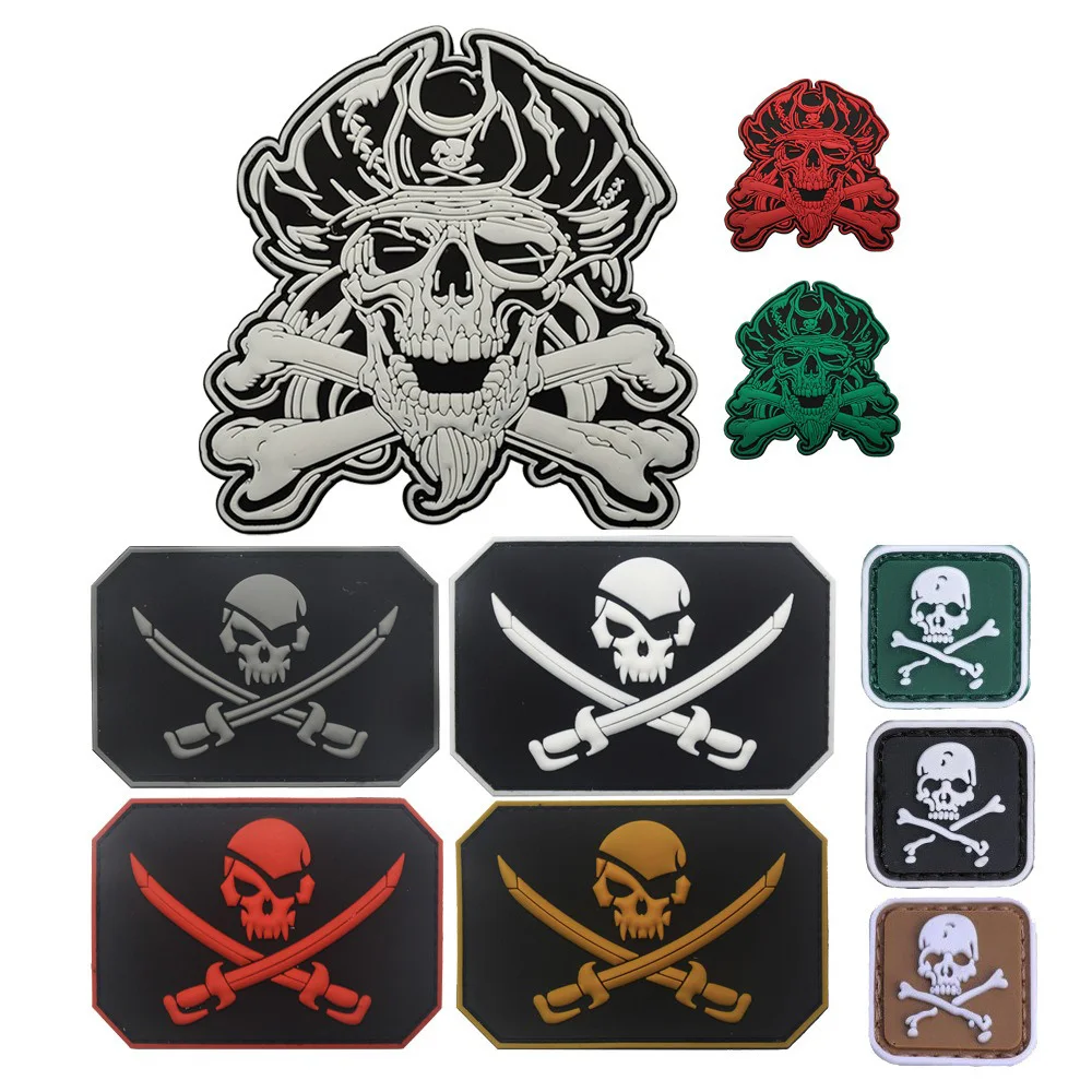 Newly Designed Pirate Captain Jack PVC Armband Luminous Skull Military Morale Tactical Backpack Hook&Loop Patches for Clothing