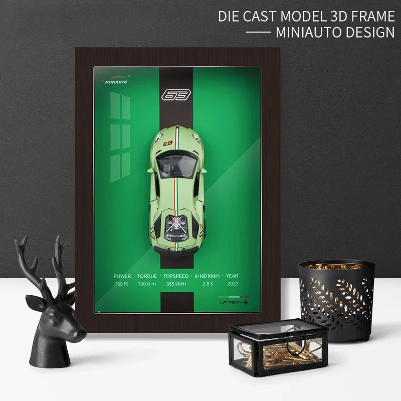 Wooden 3D Photo Frame With Metal Sports Car model AE86 Lyken Lambor Racing Car Hanging Painting Home Decor Commemorative Gift