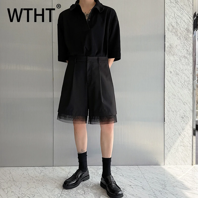 

WTHT модные мужские съемные кружевные однотонные пиджаки, шорты, модные свободные короткие брюки с высокой талией, мужские, лето 2021, 2A1376