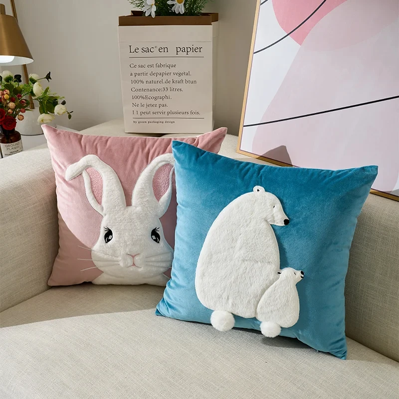 Rabbit Decorative Pillowcase Soft Pillows For Sofa Bed Living Room Home Decoration 45X45 Velvet Coussin Luxury Cushion Cover