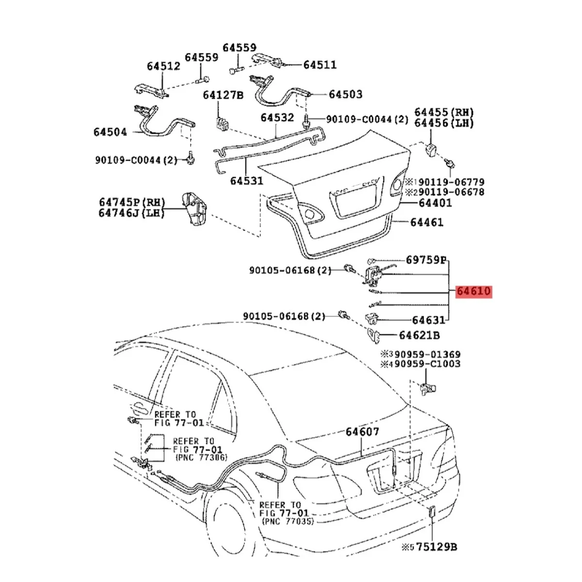 Blokada zamka tylnej klapy samochodu 64610-12360 dla Toyota Corolla E12 2004-2013 Blokada bagażu tylnych drzwi 64610-12350 64610-02080