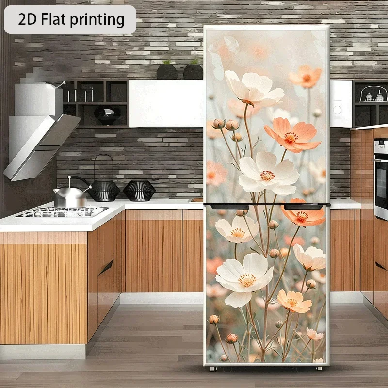 1pc of Refrigerator Sticker, 60×180 Cm, Featuring a Pink And White Cosmos Flower Design, Self-Adhesive Wall Decoration Suitabl