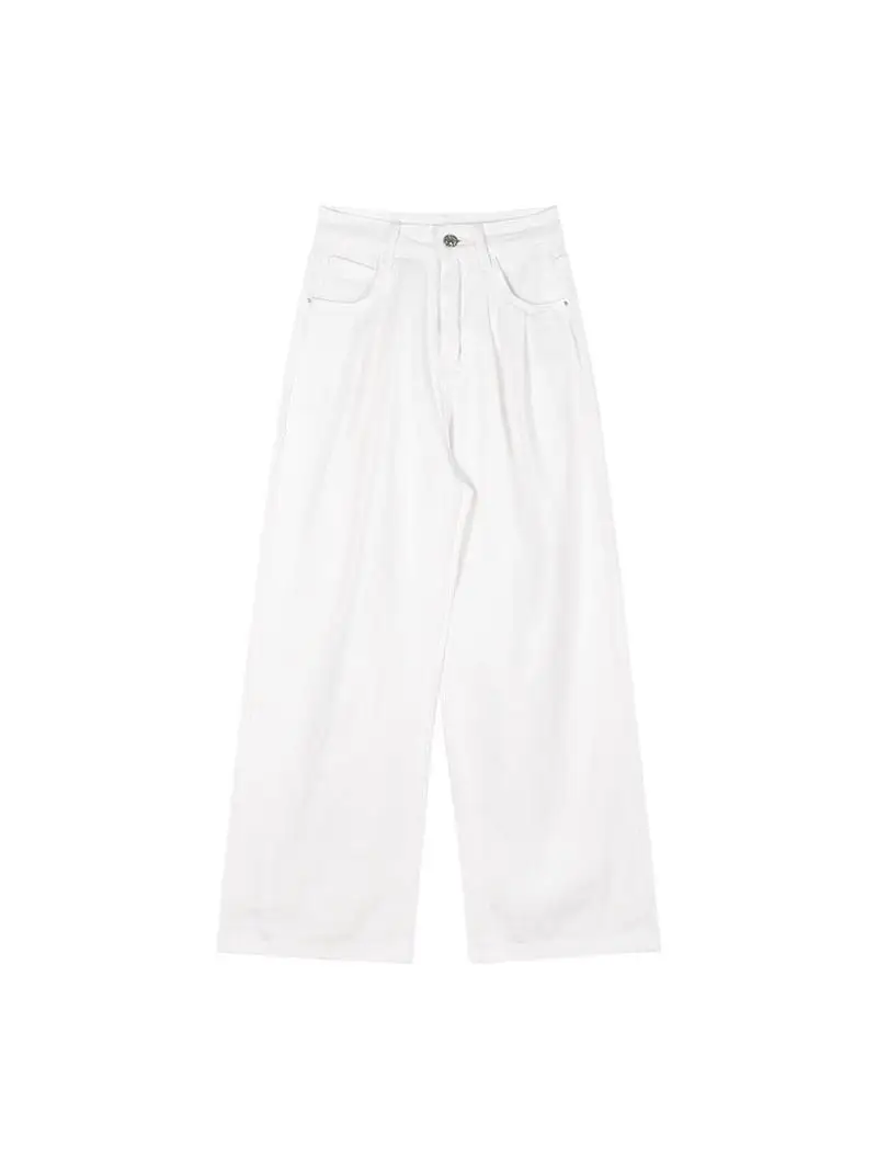 Vaqueros de mujer de cintura alta empalmados moda americana Palazzo de pierna ancha drapeado fluido vaquero femenino elegante moda moderna alta