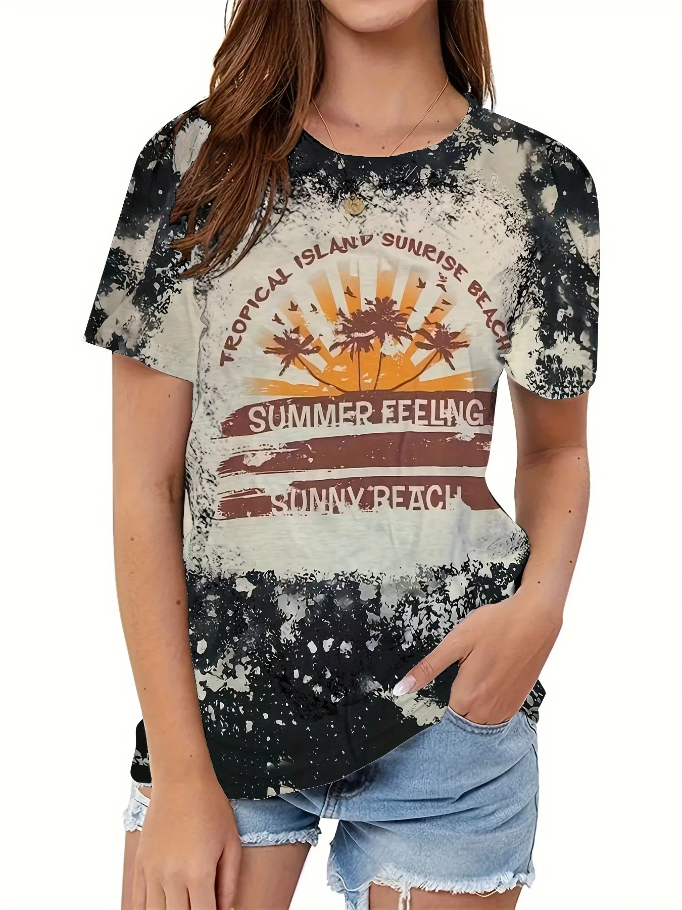 

Футболка больших размеров с тропическим принтом, женская рубашка для пляжного отдыха, футболка для летнего отдыха, бесплатная доставка