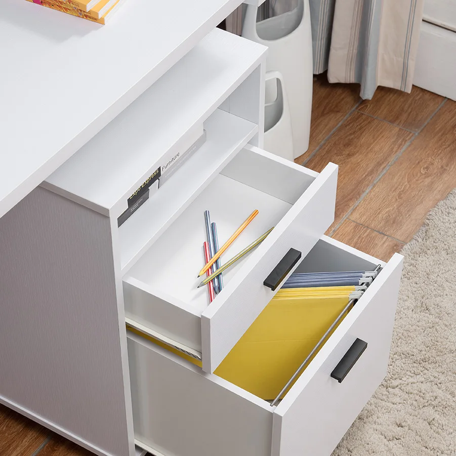 ID USA 151180 File Cabinet White with Two Drawers, One Shelf & Four Wheels Premium Quality