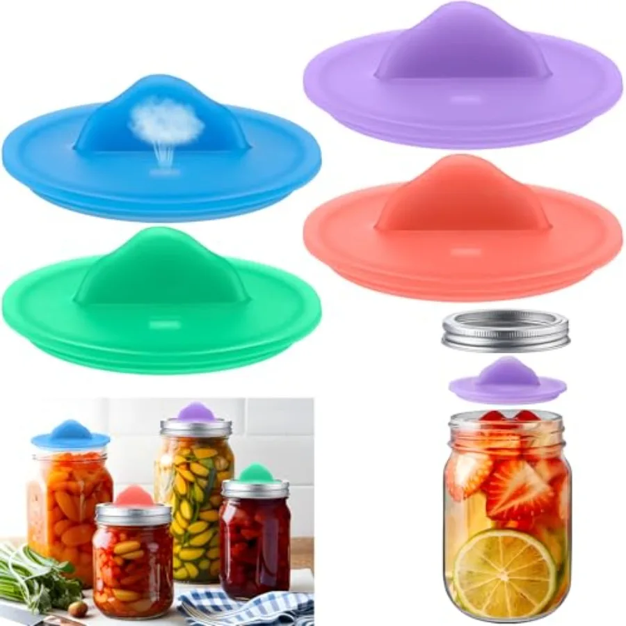 

lock Fermentation Lids for Wide Mouth Mason Jars 4 Pack Silicone Self Burping Mason Jar lock Lid for 3" Jars No Burping Needed